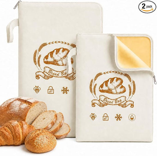 2 Pack Beeswax Bread Bags for Sourdough Homemade Bread, XL Cotton Lining Sourdough Reusable Organic Linen Beeswax Bread Bag with Zip to Keep Fresh and Upgraded Large Capacity Portable-17 x 13 Inches