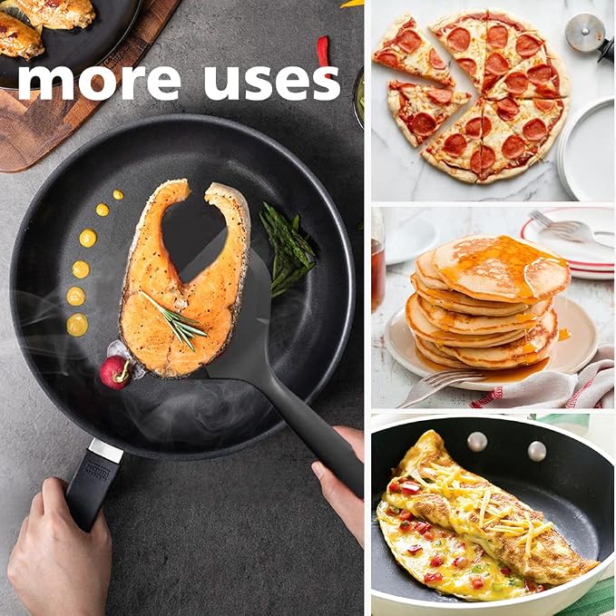 Silicone Japanese Tamagoyaki Omelette Spatula Wide Silicone Pancake Spatula Nonstick Heat-Resistant Pancake Shovel for Egg, Fish, Burgers, Steak and Pizza，Black