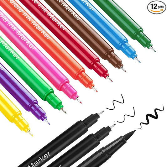 Fanika 12Pcs Edible Markers for Cookie Decorating, Upgrade Double Side Ultra Fine Tip Food Coloring Pens for Cakes Decorating,Fondant,Easter Eggs,Macaron,Frosting - With 3PCS Black Set