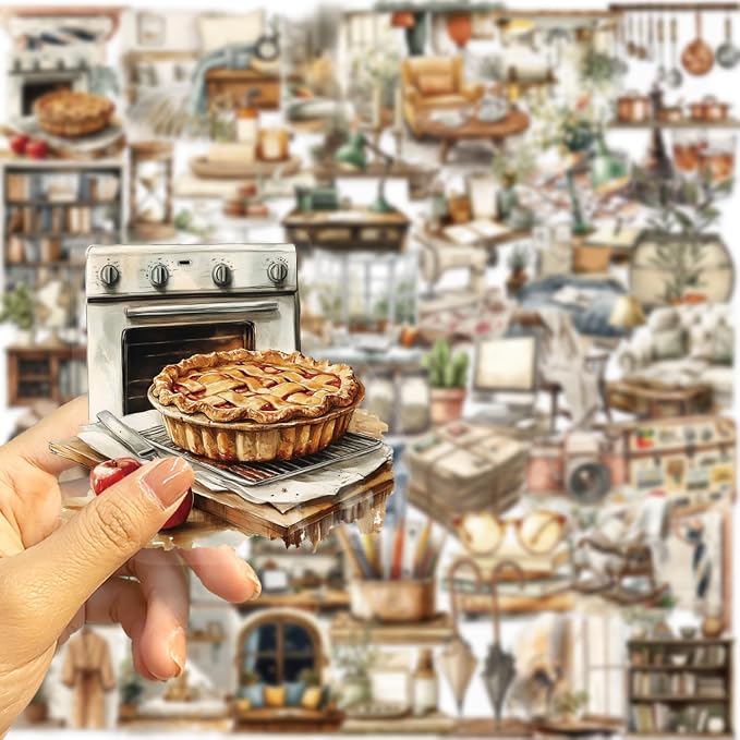 100Pcs Retro Coffee Shop Stickers for Scrapbooking Journaling Junk Journal Scrapbook Supplies - Waterproof Transparent PET Aesthetic Decals for Resin Crafts Decorative Art Crafts