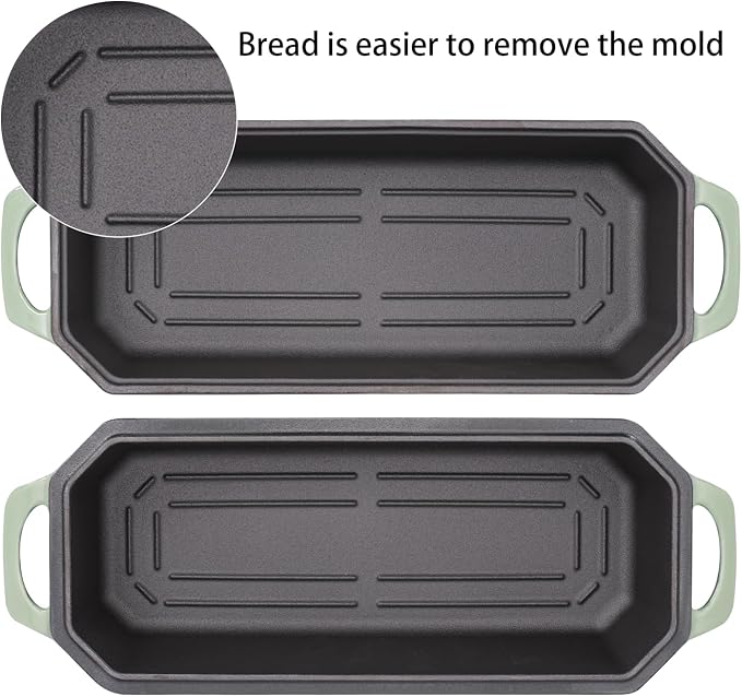 Flavehc Bread Pan Cast Iron Loaf Pan with Lid Bread Loaf Pan 13x5 Inch Enameled Cast Iron Sourdough Bread Pan,AquaGreen