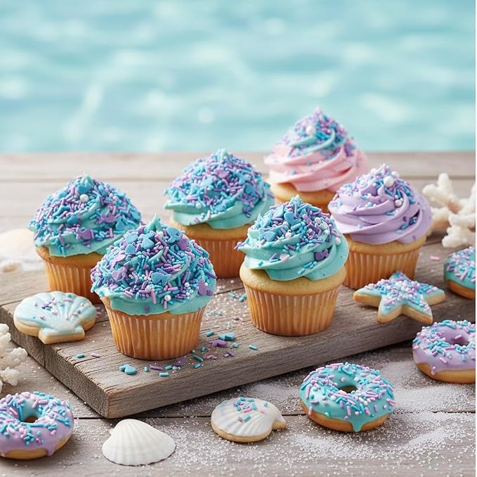 Manvscakes, Mermaid Sprinkles for Baking, Soft Jimmies, Naturally Colored, No Artificial Dyes, Blue Pink Purple, Cake, Cupcake Toppings, 3oz