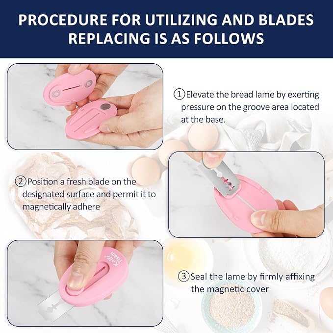 Bread Knife Extractable & Magnetic Bread Lame Dough Scoring Tool, Professional Sourdough Scoring Tool for Sourdough Bread Baking & Bread Making Tools 10 Razor Blades- Pink