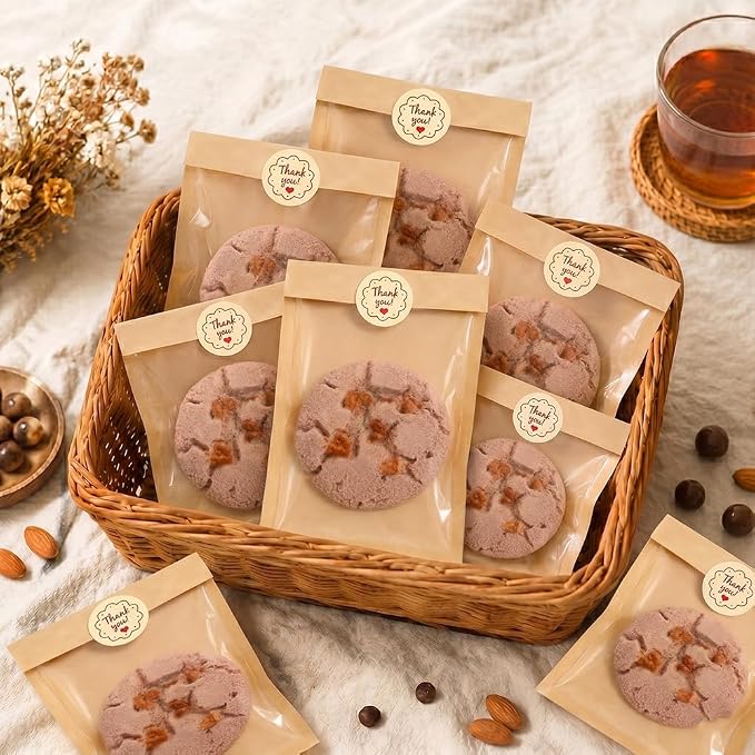 Cookie Bags with Seal(5.1x7.5 Inch) 50 PCS Sealable Bakery Bags for Bread Treat Snack Baked Goods Pastry Donut Cookie Bake Sale Packaging Heat Seal Farmstand Small Business Party Favors Supplies