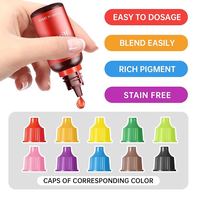 Food Coloring Liquid – 10 Colors x 0.7 fl oz Concentrated Water-Based Food Dye for Baking, Cake Decorating, Soap, Easter Eggs
