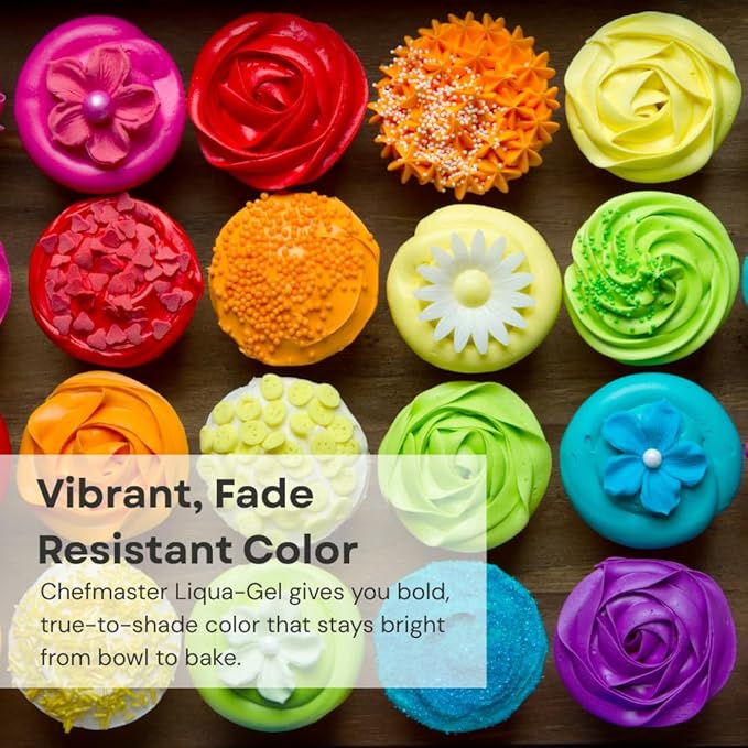 Chefmaster - Liqua-Gel Food Coloring - 12 Color Set B - Fade Resistant - 12 Pack - Vibrant, Eye-Catching Colors, Easy-To-Blend Formula, Fade-Resistant - Made in the USA