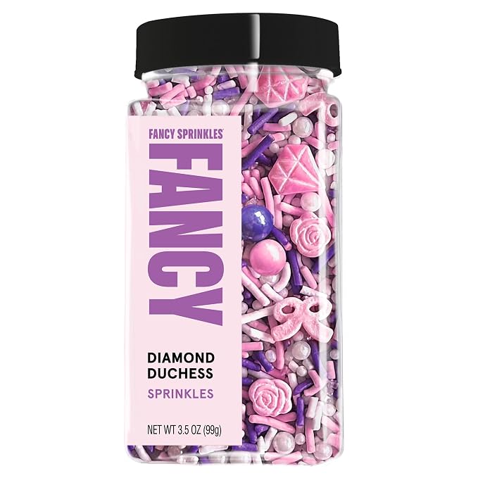 Fancy Sprinkles Diamond Duchess Sprinkles | Bow, Rose, Pearl & Diamond Shaped Candy | Pink, Purple & White | Cake, Cupcake & Cookie Decorating | Bridal & Birthday | 1 Pack (0.5c)