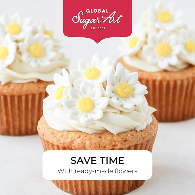72 Count Edible Daisy Cake Decorations, Mini Edible Flowers, White & Pink Sugar Flowers, Daisy Cupcake Toppers for Cakes & Cupcakes, Edible Cake Decorations, Global Sugar Art (3/4 Inch)