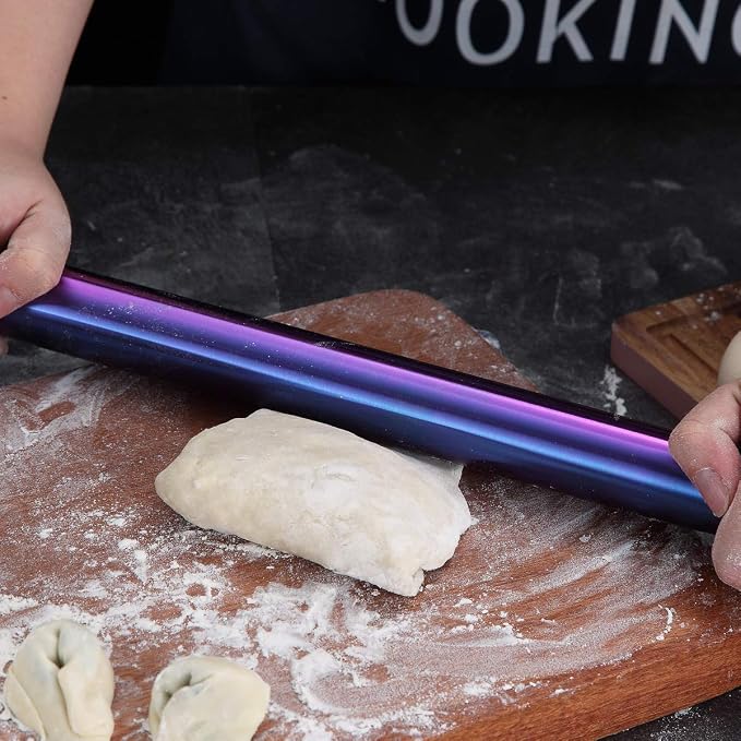 Berglander Rainbow Rolling Pin, 16.7 Inches Stainless Steel Colorful Matte Finish With Rainbow Titanium Plating Rolling Pin For Baking Pizza Dough, Pie, Cookie, Gift Ideas For Bakers.