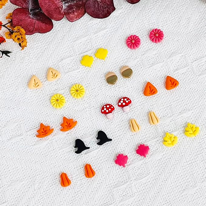 Xaekicr 10PCS Autumn Theme Polymer Clay Cutters Set – Fall Leaves, Pumpkin, Mushroom, Ginkgo – Clay Tools for Earrings, Jewelry, Crafts