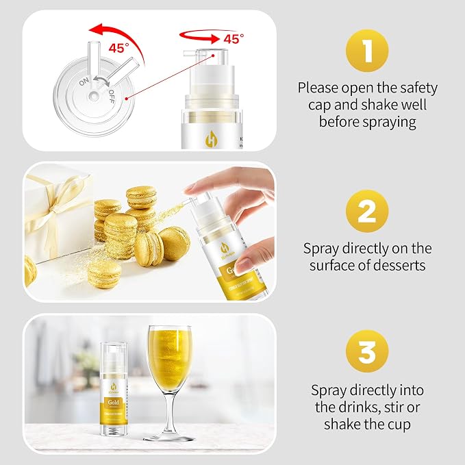 Gold Edible Glitter Spray – Herbeklab 10g Food Grade Edible Shimmer Spray for Cakes, Cookies, Chocolate, Strawberries, Drinks and Cocktails– Upgraded Bottle Design