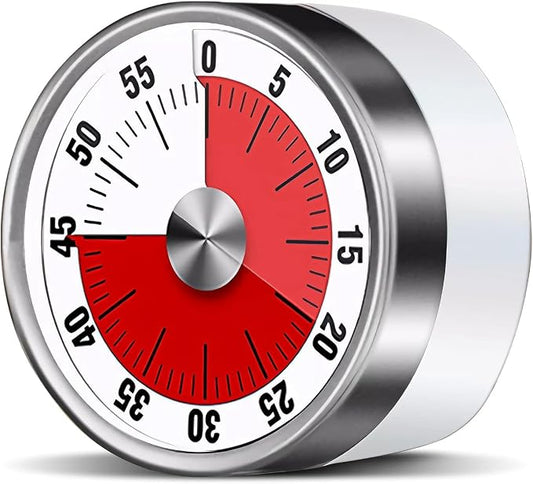 Mechanical Kitchen Timer, 60 Minute Wind Up Magnetic Visual Cooking Timer with Loud Alarm, Stainless Steel No Batteries Countdown Timer for Kitchen Cooking, Classroom, Office, Chef, Teacher (White)