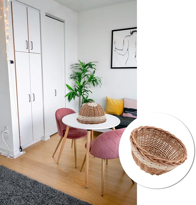 VICASKY Hand-woven Rattan Food Protecting Cover Basket, round Natural Wood Color, Kitchen Storage for Bread and Fruit, 1pcs Food Protector for Household Use