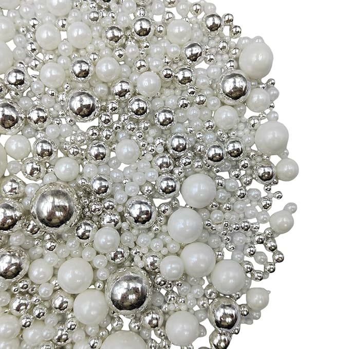 Edible White Silver Sugar Pearls Candy Sprinkles 120G/ 4.23Ounce Baking Cake Sprinkles Cupcake and Cake Topper Cookie Decorations Wedding Party Valentines Halloween Christmas Supplies