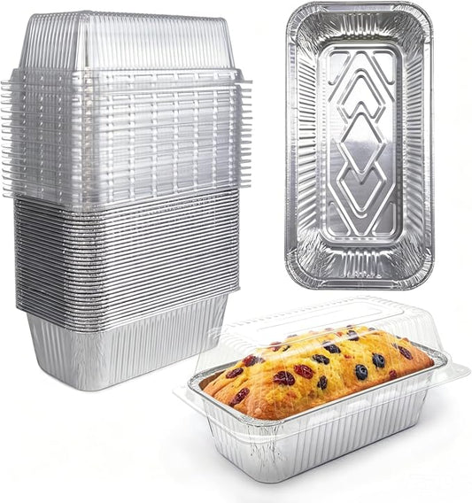 Disposable Loaf Pans With Lids Bakeware Set, 2lb, 55 Pack, 8.5x4.5 Heavy-duty Aluminum Foil Bread pan, Food Storage Container, Perfect for Baking, Storing & Take-out