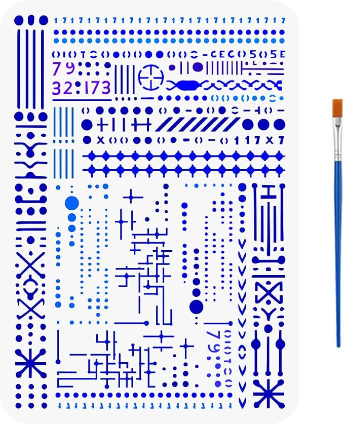 FINGERINSPIRE Morse Code Stencil for Painting 8.3x11.7inch Numbers Dots Lines Template with Paint Brush Symbols Geometric Pattern Stencil Daily Theme Template for Wall Furniture Floor Decoration