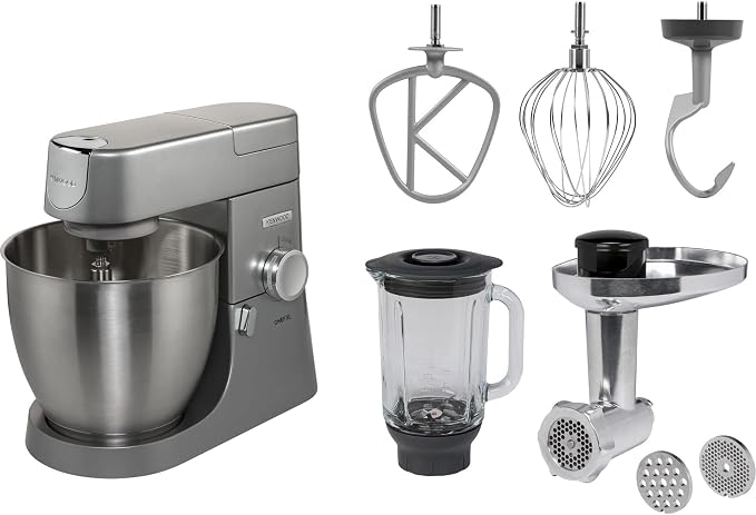 Kenwood Chef Elite Robot pâtissier, argenté Mélangeur + Mixeur + Hachoir 6.7 gris