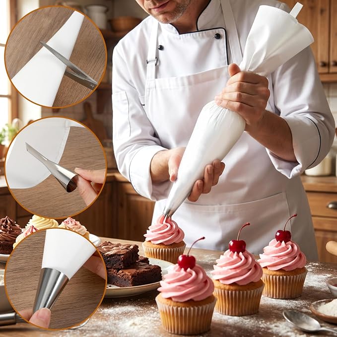 4 Pcs 15.7 Inch Reusable Piping Bags, Tipless Cloth Pastry Bags, White Cloth Frosting Bag, Hangable Icing Piping Bag for Baking Cake Decorating
