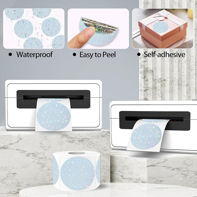 2''Holographic Thermal Label,Round Self-Adhesive Direct Thermal Label,Thermal Stickers for DIY Logo Design,Name Tag (300/Roll Starry Sky