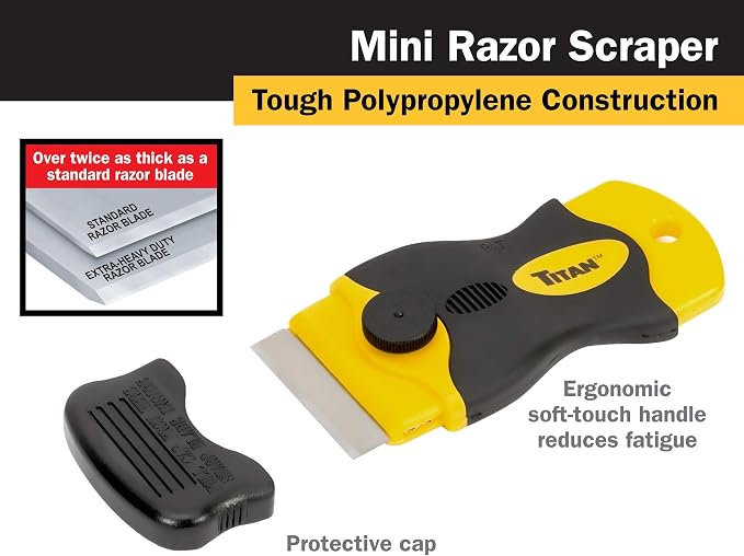 Titan 12031 4-Inch Mini Razor Scraper | Includes 1 Extra Heavy-Duty Razor Blade