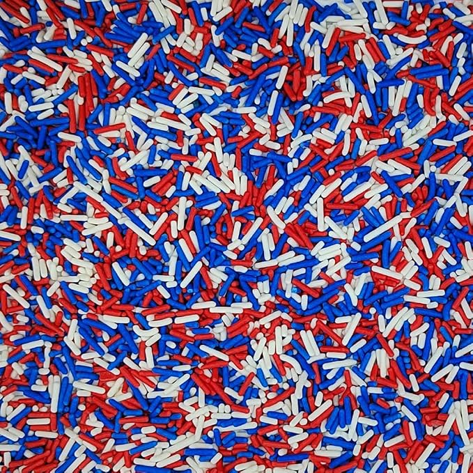 Homankit Patriotic Sprinkles Fourth of July Sprinkles Red White and Blue Jimmies Sprinkles Edible Sprinkle Candy Soft Jimmies Toppings for Ice Cream, Cupcake, Cake, Cookie, Dessert Decorating 2.75 Ounces