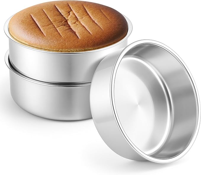 Leonyo 8 Inch Cake Pan Round Set of 3, Stainless Steel 8Inch Round Cake Pans Tins Set for Baking, Metal Circle Layer Tin for Birthday Wedding Party, Dishwasher Oven Safe