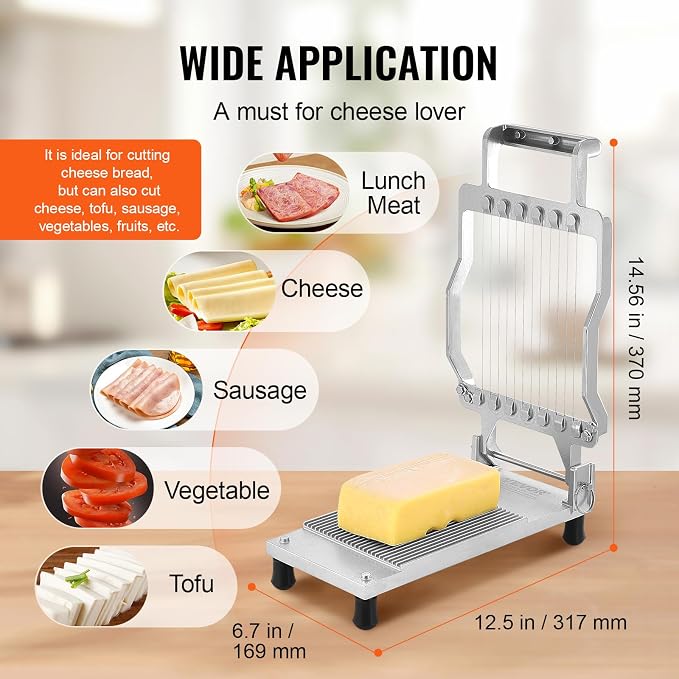 VEVOR Cheese Slicer, Butter Cutter with 0.39" & 0.78" Cheeser Butter Cutting Blade, Detachable Cheese Slicer Wire, Aluminum Alloy Commercial Cheese Cutter with 316 Stainless Steel Knife Wire