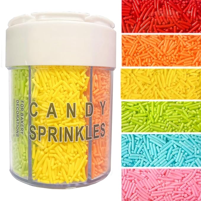 Sentovac 6 Cell Jimmies Rainbow Sprinkles Edible for Cake Decorating Fancy Sprinkles Cake Topper Cupcake Cookie Baking Decorations Supplies（Red Pink Blue Green Yellow Orange）