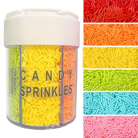 Sentovac 6 Cell Jimmies Rainbow Sprinkles Edible for Cake Decorating Fancy Sprinkles Cake Topper Cupcake Cookie Baking Decorations Supplies（Red Pink Blue Green Yellow Orange）