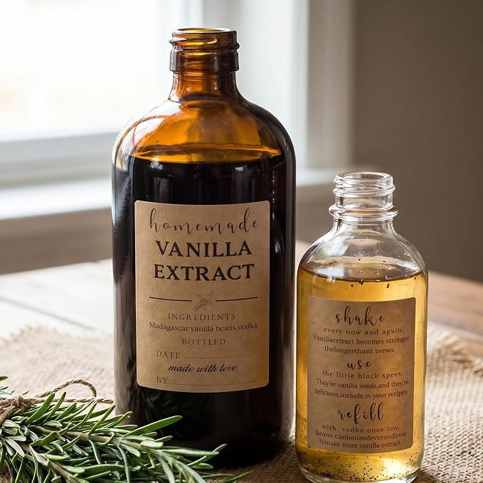 48 Pack Vanilla Extract Labels, 1.5×2 Inch Square Bottle Labels Homemade Ingredients Label Stickers for Handcrafted Vanilla Bottles,Jar Kitchen Pantry