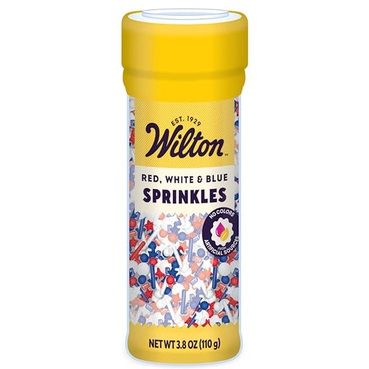 Wilton Patriotic Edible Sprinkle Mix - Includes Red, White & Blue Stars, Nonpareils & Jimmies - Great for Holiday Cupcakes, Brownies & Cookies - 3.8 oz