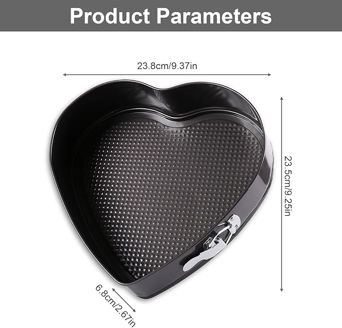 10 inch Heart Shape Cake Tin, Removable Base, Stainless Steel Cake Mold with Snap Closure and Non Stick Layer, Easy to Demould, for Chiffon Cake, Black