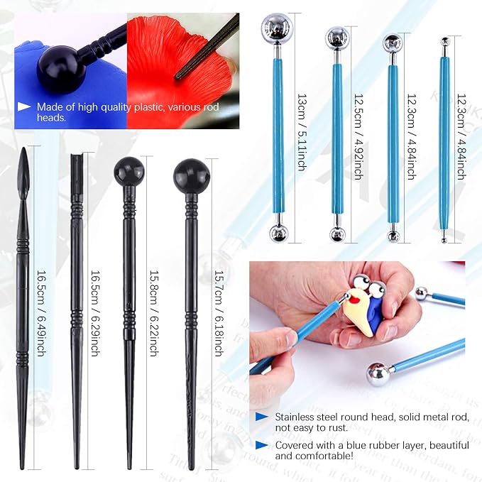Glarks 22Pcs Carving Modeling Clay Sculpting Tools Set Including Carving Modeling Tools Kit, Plastic Modeling Tools, Ball Stylus for Embossing Art, Coloring, Nail Art Painting
