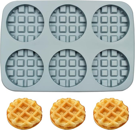 Silicone Waffle Molds Pan, 6-Cavity Round Non-Stick Baking Mold Tray for Muffin Biscuit Chocolate Dessert, Gray, 9.9 x 6.7 x 0.8 inches
