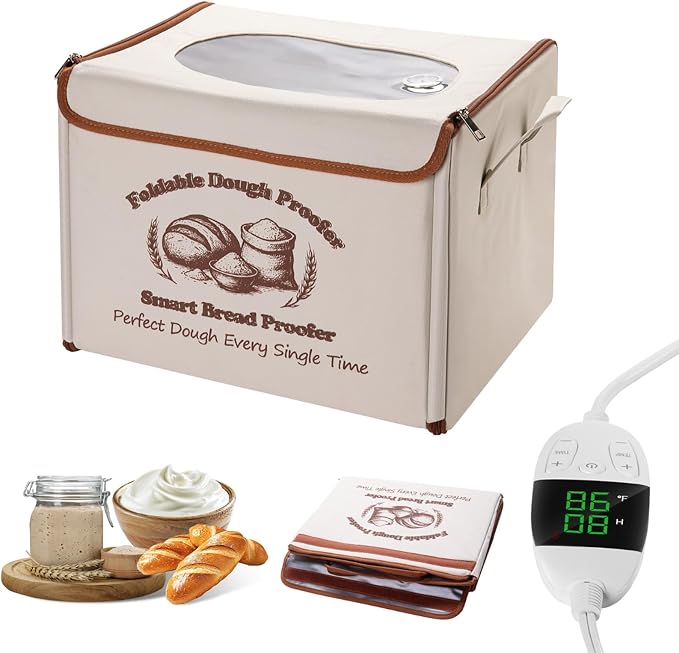Foldable Dough Proofer Box with 70-130℉ Temp Control & 12H Timer, Proofing Box for Sourdough, Bread Baking, Pizza, Yogurt, Kombucha, Space-Saving & 5-Layer Fabric
