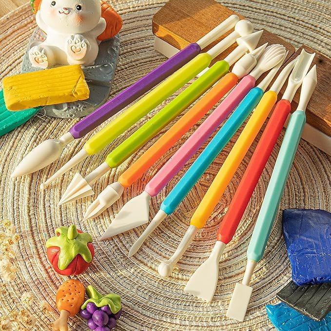 9PCS Clay Tools for Kids & Adult, UUSYCUN Plastic Air Dry Clay Tool Kit, Double-Head Sculpting Tools for Pottery, Polymer, Air Dry Clay, Modeling, Shaping, Cake Decoration
