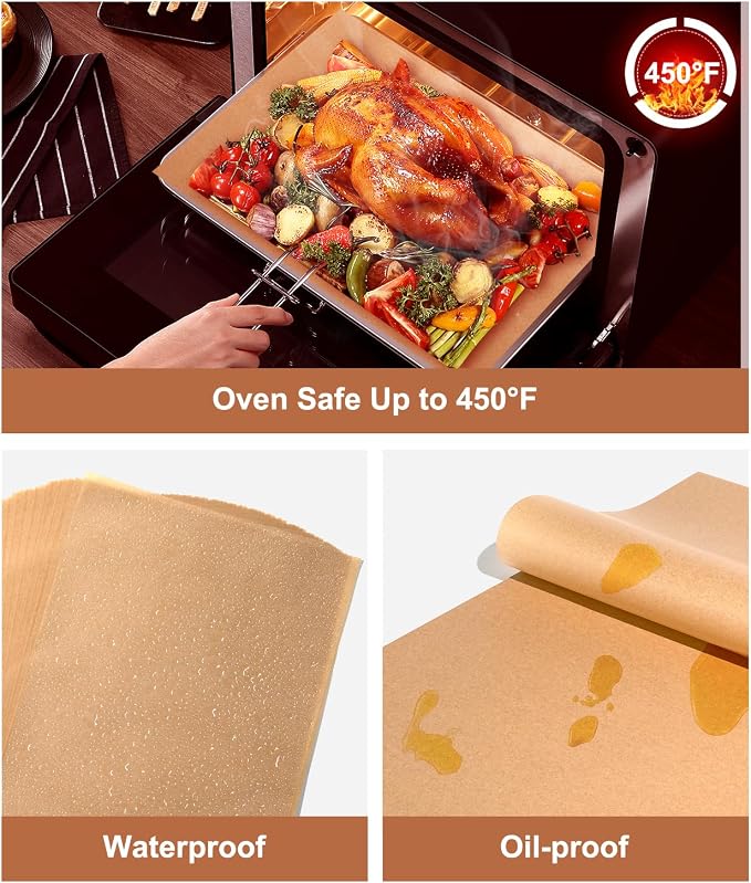 Parchment Paper Sheets 9x13 Inch – 70Pcs Precut Unbleached Baking Paper, Plant-Based Silicone Coating, Non-Stick Quarter Sheet Liner for Air Fryer, Oven, Cookies, Bread & Cake