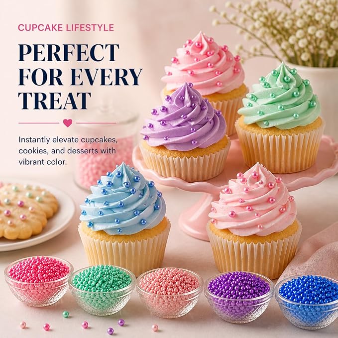 Confect Pearl Sprinkles | Assorted pack of 5 Funky Disco Sprinkles | Baby Shower Mix Hot Pink, Purple, Blue, Teal & Baby Blue Pearl Disco Ball Dragees - Vegan, Gluten-Free, Nut-Free, Soy-Free, Dairy-Free, Palm Oil-Free, No Artificial Dyes - 5 Oz