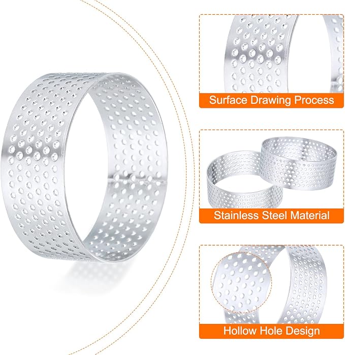 HARFINGTON 6Pcs Stainless Steel Tarts Rings 2.8" Perforated Metal Circle Baking Dessert Mousse Round Cake Ring Non Stick for Home Kitchen Food Cheese Making Tool