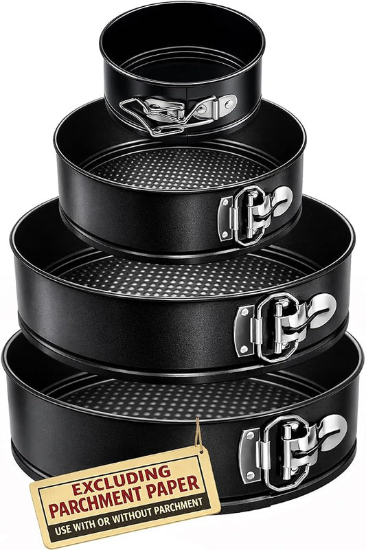 Tellshun 4 Pack Springform Pan Tins Set 4, 7, 9,10 Inch Baking Mold Round Leakproof Nonstick Removable Bottom Bakeware for Cake Cheesecakes Pie Pizza and Quiches