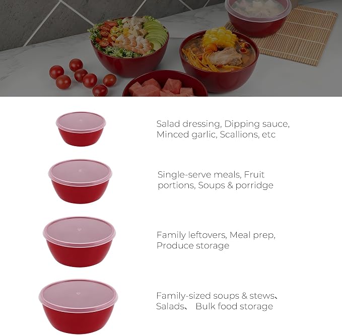 ZHANG XIAO QUAN SINCE 1628 Food Storage Containers Set of 4, PP5 Plastic Fresh-Keeping Container BPA Free, Airtight Lids, Microwave and Freezer Safe, RED