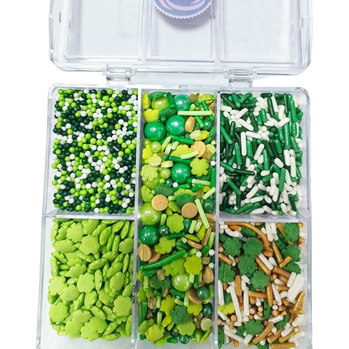 Edible Green St Patrick's Day Sprinkles for Cake Decorating, Mixing Size Green Shamrock Confetti Nonpareiles Pearls Jimmies for Decorating Cookie Decorations Cupcake Toppers Ice Cream Donut Decoration 80g/2.82oz