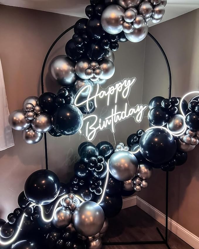 153Pcs Black and Silver Balloons Garland Arch Kit with Stars - 22 18 12 10 5 inch Different Size Black Metallic Silver Confetti Latex Balloon for Birthday Graduation New Year Party Decorations