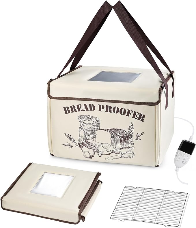 OUEST Folding Bread Proofing Box, Fabric Sour Dough Proofing Box with Temp Control 50-113°F & 12H Timer, Fabric Dough Proofer with Metal Rack for Bread Baking, Pizza, Yogurt, Kombucha