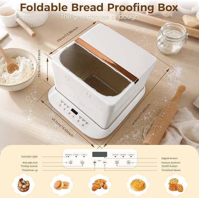Bread Proofing Box 32–248°F Precision Temperature Control | 25L Large Capacity Bread Proofer, Dough Proofing Box for Sourdough Starter, Bread, Pizza Dough, Yogurt