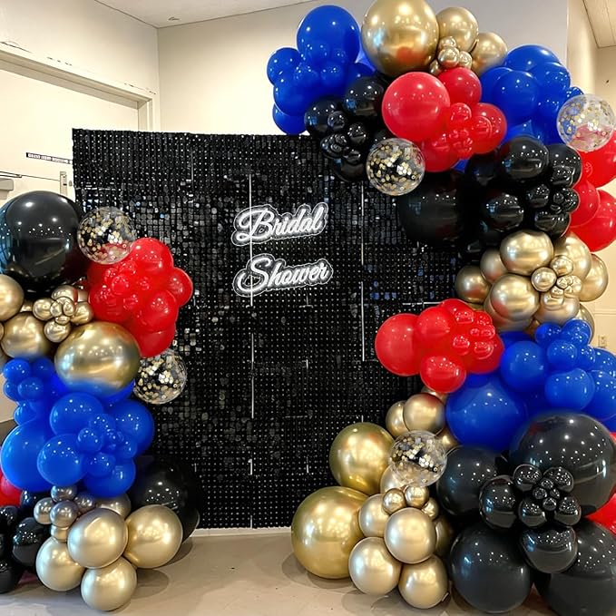 Red Black Blue Gold Balloons Garland Arch Kit, 167Pcs Latex Balloons Different Sizes 18 12 10 5 inch for Graduation Birthday Baby Shower Spider Theme Party Decorations