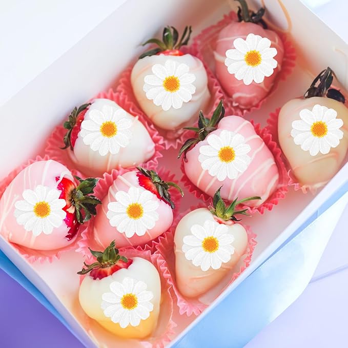 40Pcs Daisy Cake Decorations Edible Flower Cupcake Toppers Wafer Paper Edible Cake Decor White Daisy Flower Cupcake Picks for Birthday Wedding Bridal Baby Shower Party Decoration Supplies