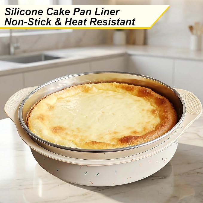 10 Inch Silicone Cheesecake Pan Protector - Leakproof Water Bath Baking Solution for Springform Pans 9-10", Prevents Soggy Crusts, Heat Resistant 446°F, Easy-Grip Handles - Sprinkles White