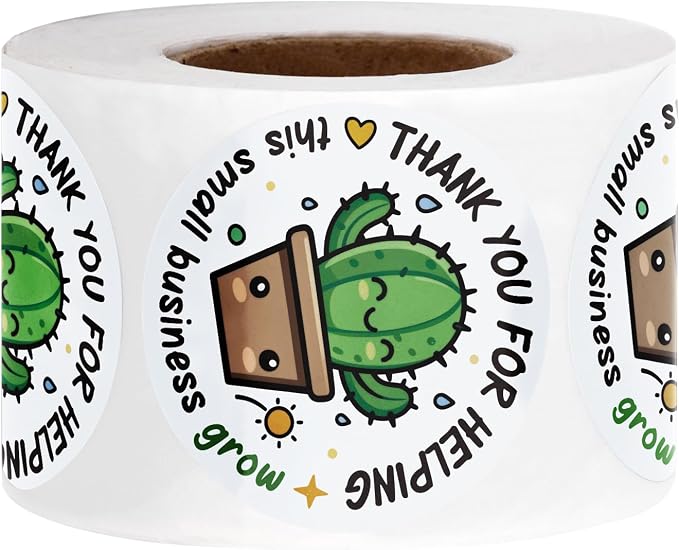 WRAPAHOLIC 2 Inch 500 Total Business Stickers Roll - Cactus Small Business Grow Design, Thank You Lables, Shipping Stickers for Party Decorations