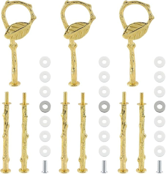 3 Set Metal 3 Tier Leaf Cake Stand Centre Handle Fittings, Fruit Heavy Plate Handle Fittings Hardware Rod(Gold)
